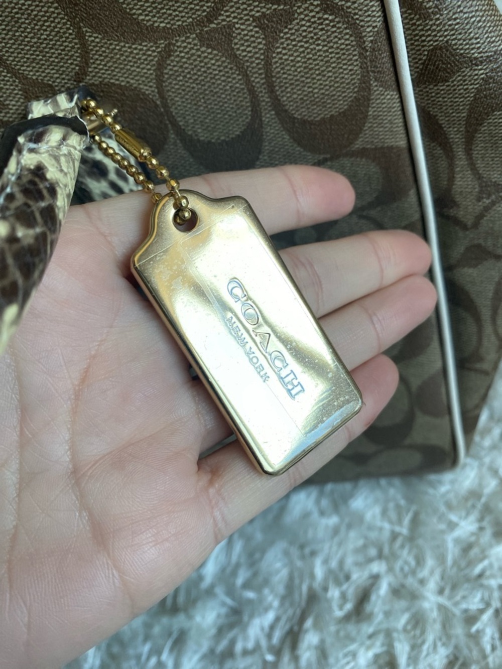 Coach Brown Signature Canvas Satchel with Snake-Print Handles and Gold Hardware - Picture 3 of 12